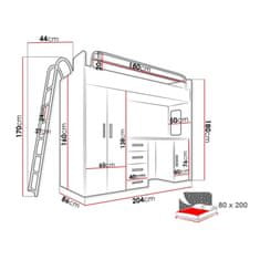 Veneti Posteľ s písacím stolom do detskej izby RENI 4 - 80x200, biela / tyrkysová