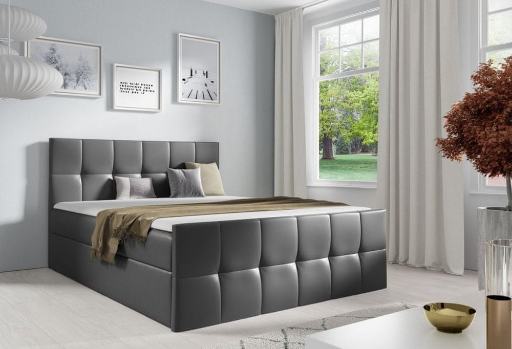 Veneti Jednolôžková posteľ CHLOE - 120x200, šedá eko koža + topper ZDARMA