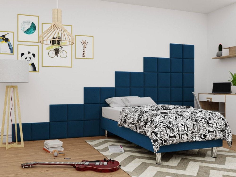 Veneti Čalúnená jednolôžková posteľ 90x200 NECHLIN 2 - modrá + panely 30x30 cm ZDARMA