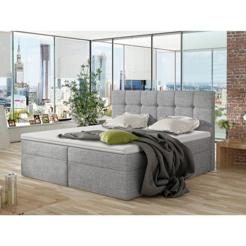 Veneti Boxspringová manželská posteľ 140x200 CLARA - svetlá šedá + topper ZDARMA