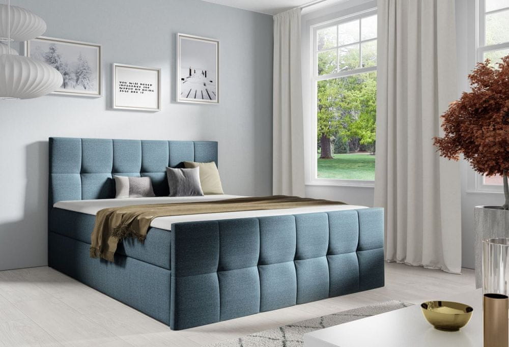Veneti Manželská posteľ CHLOE - 200x200, modrá 2 + topper ZDARMA