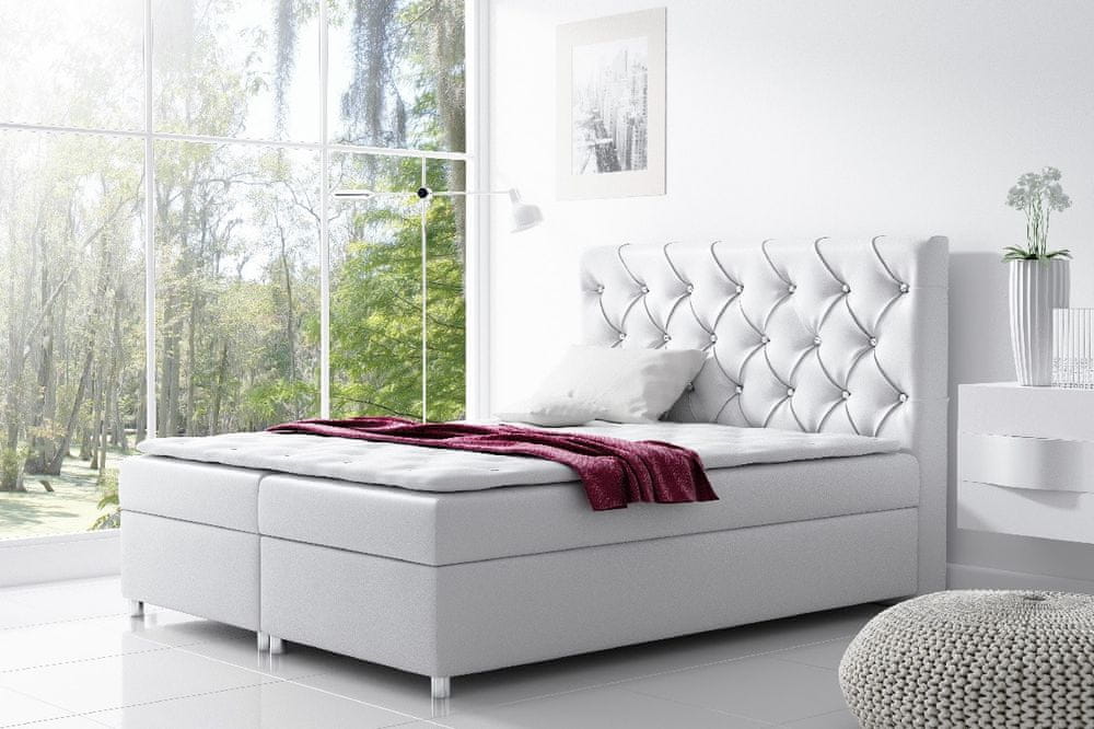 Veneti Čalúnená posteľ s úložným priestorom Vivien biela eko koža 160 + topper zdarma