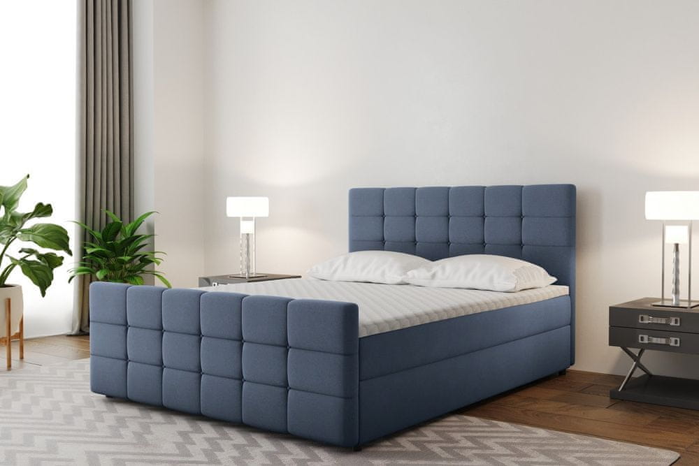 Veneti Boxspringová posteľ s prešívaním MAELIE - 160x200, modrá