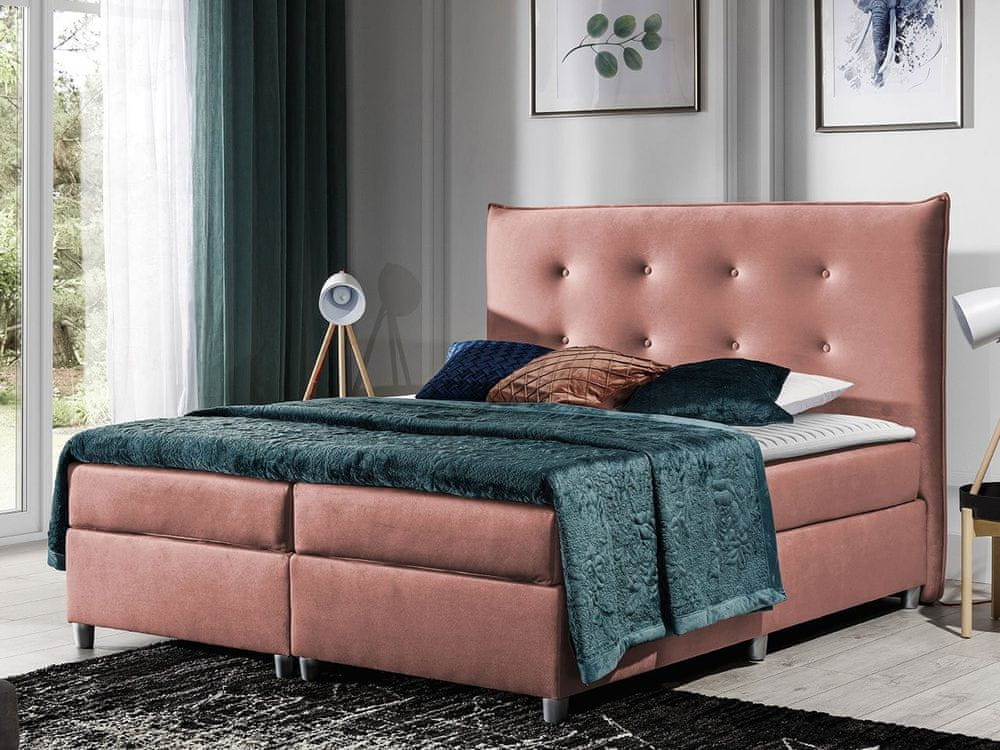 Veneti Jednolôžková čalúnená posteľ 120x200 RUFA - ružová + topper ZDARMA