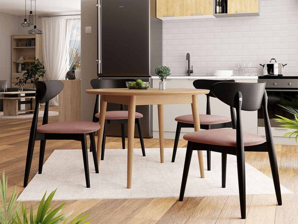 Veneti Jedálenský stôl 120 cm so 4 stoličkami OLMIO 1 - prírodné drevo / čierny / ružový