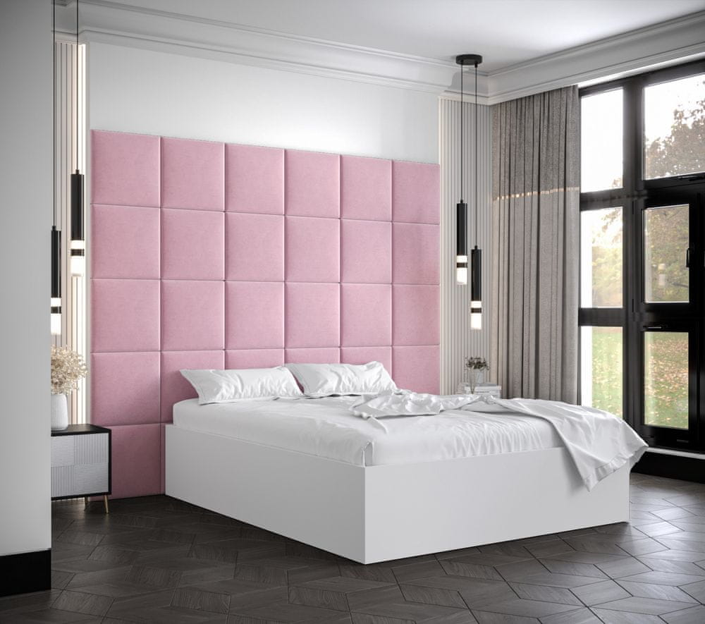 Veneti Manželská posteľ s čalúnenými panelmi MIA 3 - 160x200, biela, ružové panely
