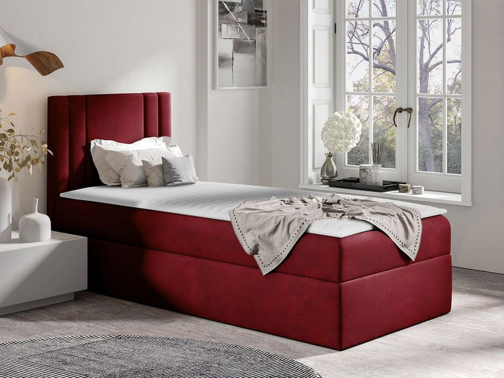 Veneti Americká jednolôžková posteľ 90x200 VITORIA MINI - červená, ľavé prevedenie + topper ZDARMA
