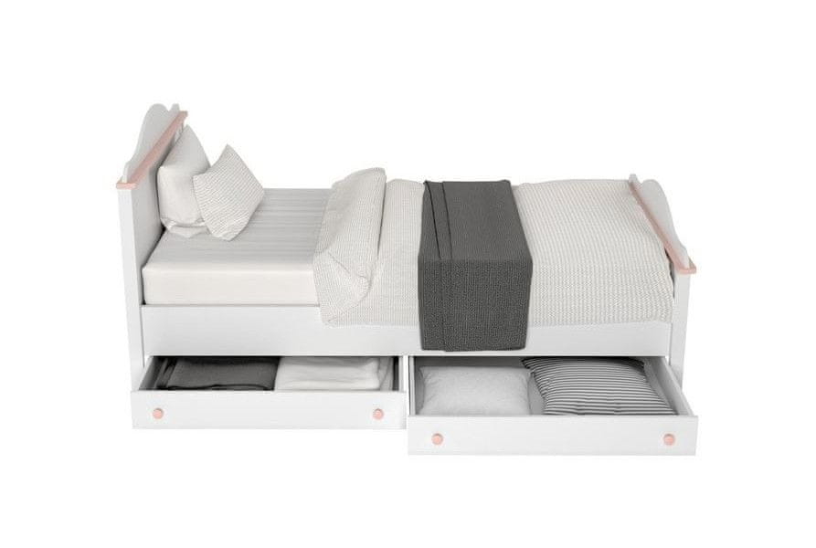 Veneti Detská posteľ s matracom a šuplíkmi 90x200 LEGUAN - biela / ružová