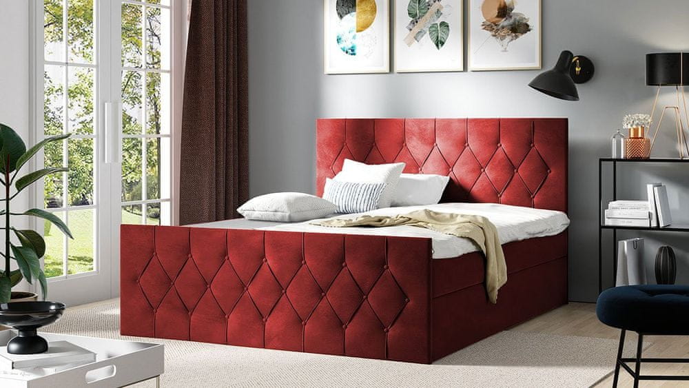 Veneti Boxspringová jednolôžková posteľ 120x200 SENCE 2 - červená + topper ZDARMA