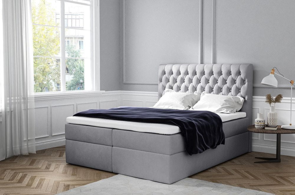 Veneti Elegantná čalúnená posteľ Mandy s úložným priestororm šedá 160 x 200 + topper zdarma