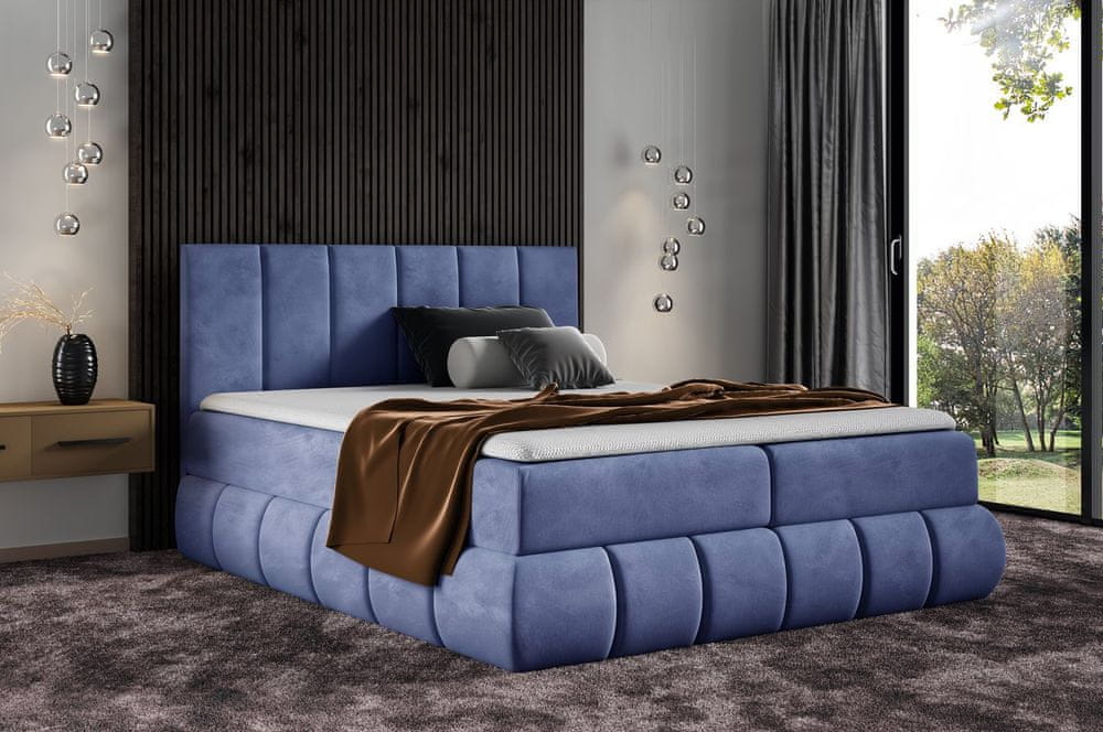 Veneti Dizajnová čalúnená posteľ 140x200 VENY - modrá + topper ZDARMA