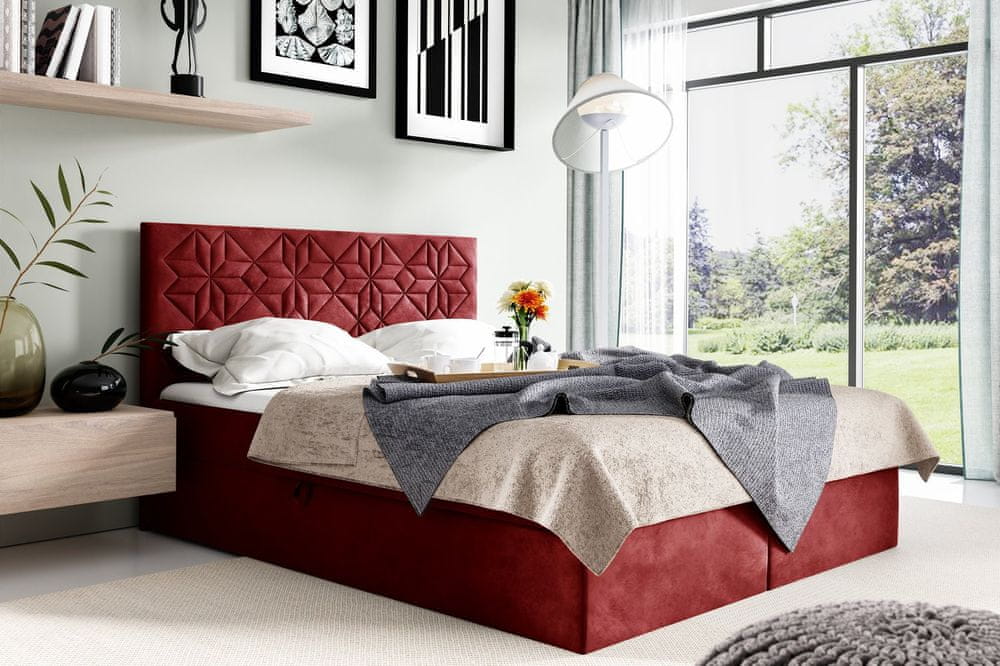 Veneti Manželská posteľ KVETA - 200x200, červená + topper ZDARMA
