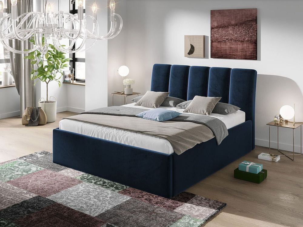Veneti Čalúnená manželská posteľ 140x200 TRALEE - modrá