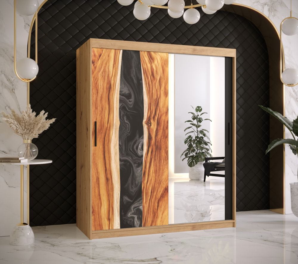 Veneti Šatníková skriňa s posuvnými dverami STACY 3 - šírka 150 cm, dub artisan
