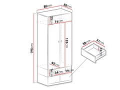 Veneti Šatníková skriňa 80 cm do detskej izby HARKA - biela / žltá