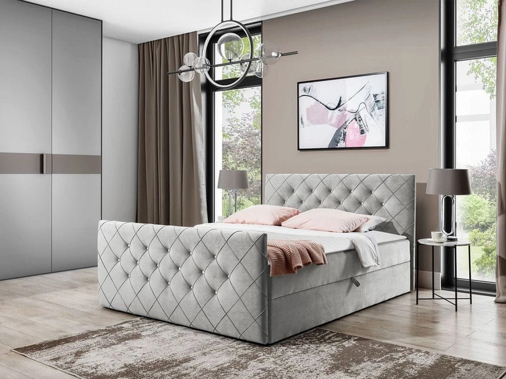 Veneti Americká manželská posteľ 160x200 NATAL - svetlá šedá + topper ZDARMA