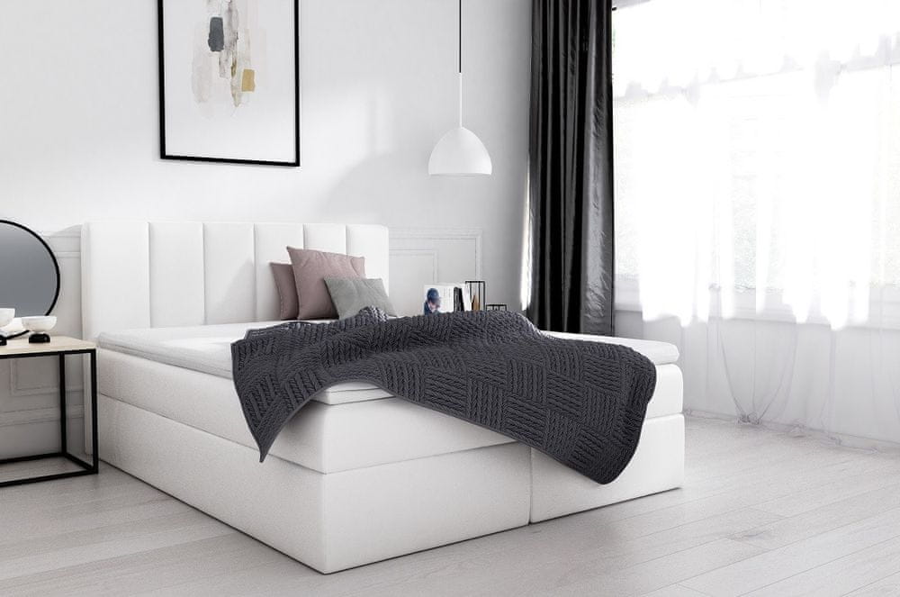 Veneti Elegantná manželská posteľ Sven s úložným priestorom biela eko koža 180 x 200 + topper