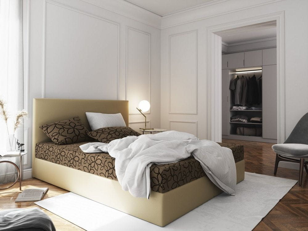 Veneti Manželská posteľ z ekokože s úložným priestorom 160x200 LUDMILA - béžová/hnedá