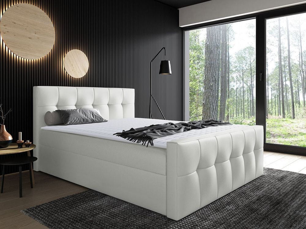 Veneti Hotelová manželská posteľ 160x200 ORLIN - biela ekokoža + topper ZDARMA