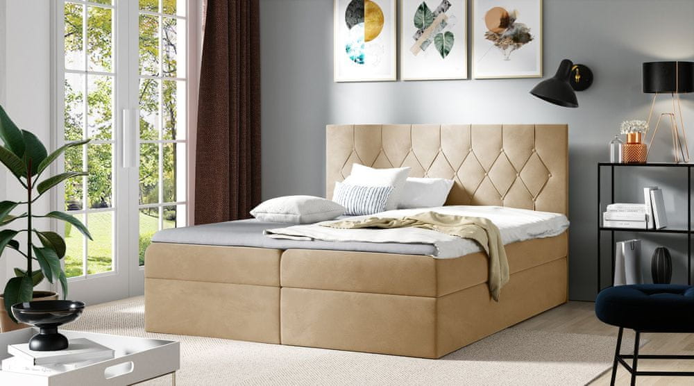 Veneti Posteľ boxspring TIBOR - 160x200, béžová + topper ZDARMA