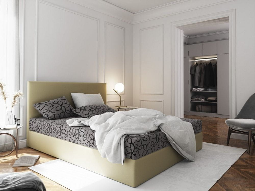 Veneti Manželská posteľ z ekokože s úložným priestorom 140x200 LUDMILA - béžová / sivá