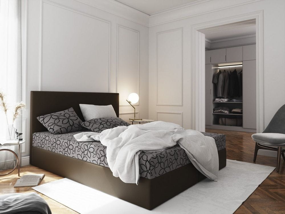 Veneti Manželská posteľ z ekokože s úložným priestorom 180x200 LUDMILA - hnedá / sivá