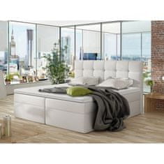 Veneti Boxspringová manželská posteľ 180x200 CLARA - biela eko koža + topper ZDARMA