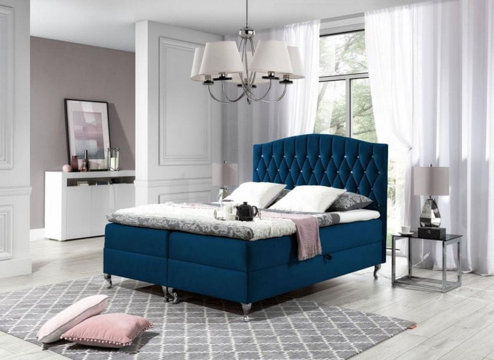 Veneti Elegantná posteľ 120x200 PEGGY - modrá + topper ZDARMA
