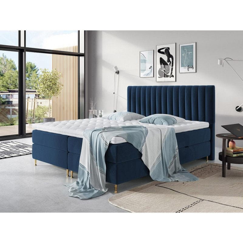 Veneti Boxspringová posteľ 180x200 CANDICE - modrá + topper ZDARMA