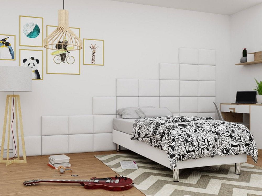 Veneti Čalúnená jednolôžková posteľ 120x200 NECHLIN 2 - biela eko koža + panely 40x30 cm ZDARMA
