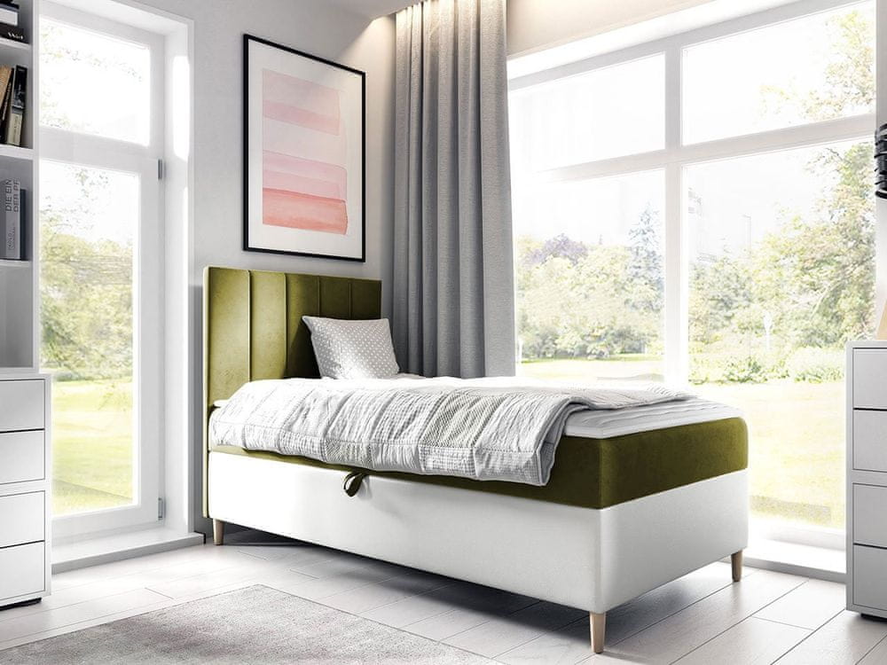 Veneti Hotelová jednolôžková posteľ 100x200 ROCIO 1 - biela ekokoža / khaki, ľavé prevedenie + topper ZDARMA