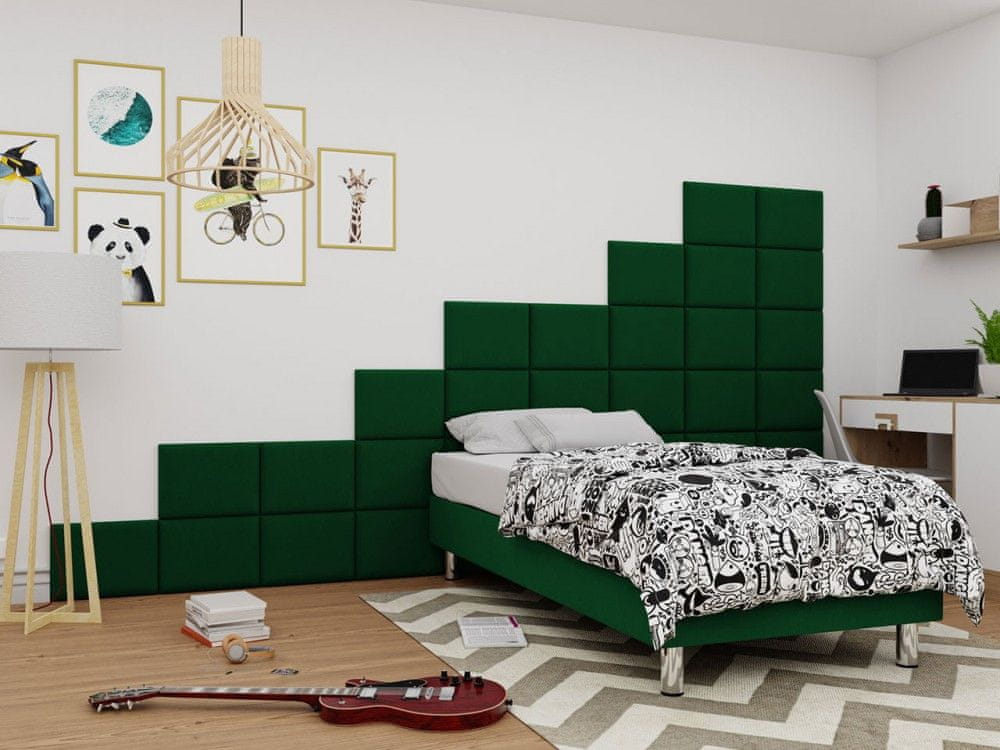 Veneti Čalúnená jednolôžková posteľ 120x200 NECHLIN 2 - zelená + panely 40x30 cm ZDARMA