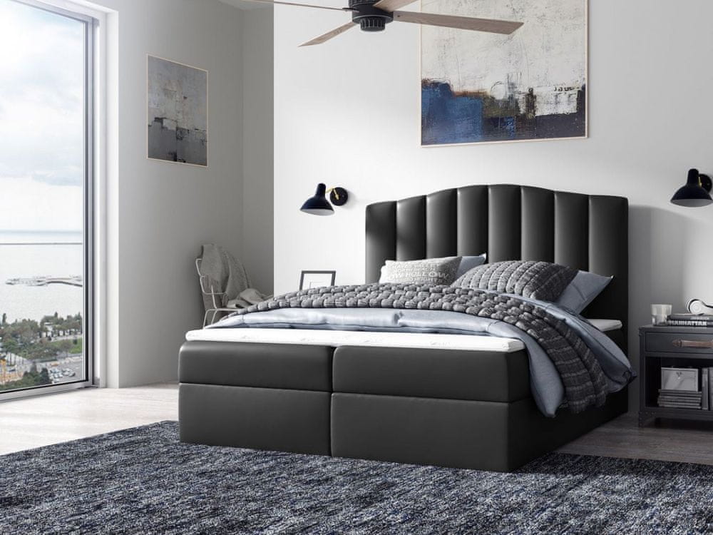 Veneti Kontinentálna posteľ LUCIA - 200x200, čierna eko koža + topper ZDARMA