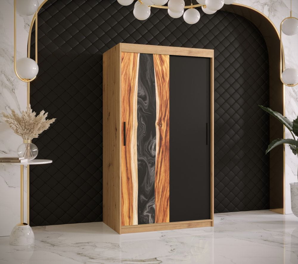 Veneti Šatníková skriňa s posuvnými dverami STACY 1 - šírka 100 cm, dub artisan / čierna