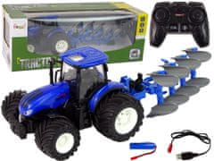 Lean-toys Traktor na diaľkové ovládanie 1:24 Modrý pluh Kov