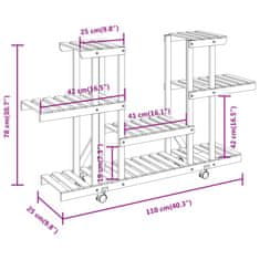 Petromila vidaXL Stojan na kvetiny s kolieskami 110x25x78 cm masívna jedľa