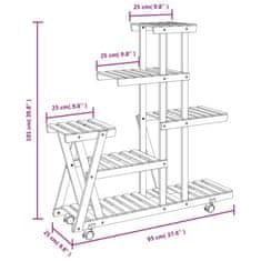 Petromila vidaXL Stojan na kvetiny s kolieskami 95x25x101 cm masívna jedľa