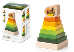 Lean-toys Drevená veža Pyramída Hen Overlay Farebné štvorce LD-15 15276