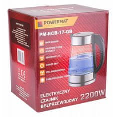 Powermat Rýchlovarná kanvica, akumulátorové sklo | LED 2200 PM-ECB-17-GB