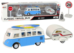 Lean-toys Súprava vozidiel Modrý autobus a karavan