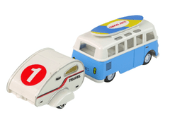 Lean-toys Súprava vozidiel Modrý autobus a karavan