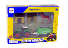 Lean-toys Poľnohospodárska súprava Traktor Príves Kôň Stajňa 1:64