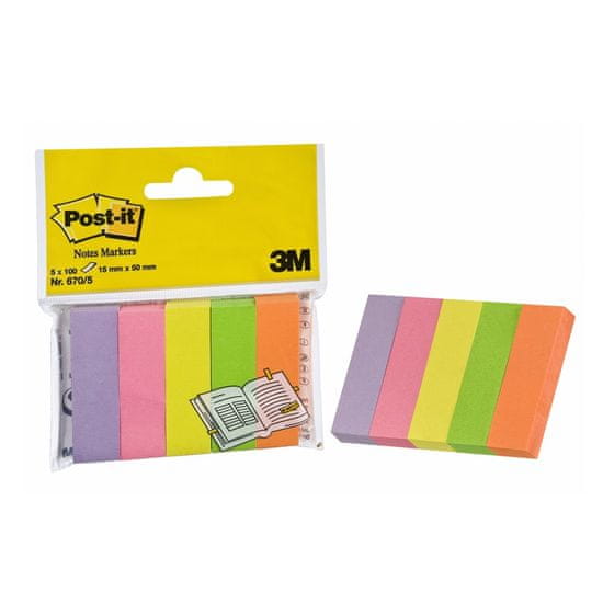 Post-It Značkovacie bločky 15 x 50 mm / 5 ks neónové farby