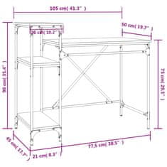 Vidaxl Stôl s policami hnedý dub 105x50x90cm spracované drevo a železo