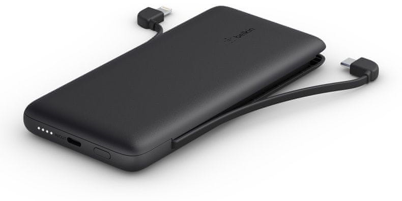 Belkin energetická banka s integrovanými káblami, 10 Ah, Apple Lightning / zástrčka USB C, čierna, BPB006btBLK