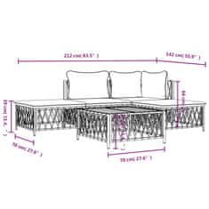 Vidaxl 5-dielna záhradná sedacia súprava s podložkami biela oceľ