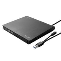 shumee SAVIO EXTERNÍ SLIM CD/DVD R/RW rekordér - USB C/USB-A, AK-59