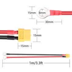 YUNIQUE GREEN-CLEAN XT60 A O Ring koncový kábel, XT60 female O Ring konektorový kábel, s kremíkovým drôtom 1Mt 12AWG, pre RC Lipo batériu FPV Drone Racing (1Mt)