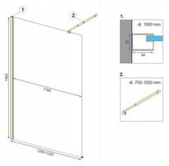 REA Aero, sprchová zástena Walk-in 120x195 cm, 8mm číre sklo, zlatá matná profil, REA-K4702