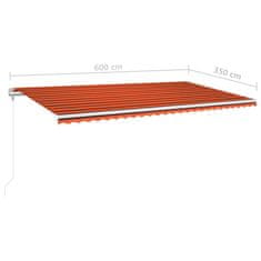 Vidaxl Automatická markíza,LED a senzor vetra 600x350cm,oranžová/hnedá